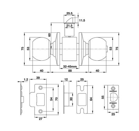 Bộ tay nắm cửa đi dạng tròn inox mờ