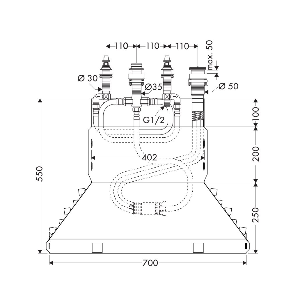 Bộ âm cho bộ trộn bồn tắm 4 lỗ