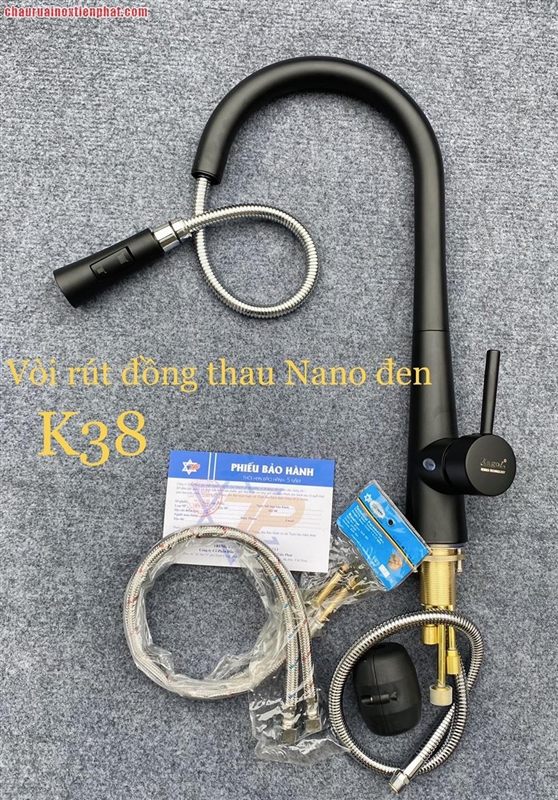 Vòi rửa bát Kagol 2 đường nước, đồng mạ nano, cần rút dài